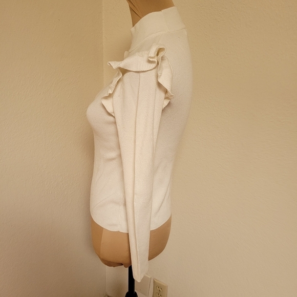 Avec Les Filles Cream Mock Neck Sweater With Ruffles - Picture 4 of 5
